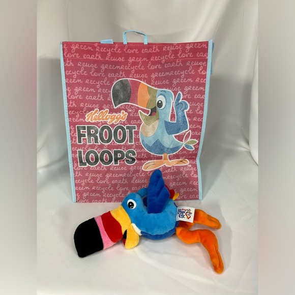 Vintage Kellogg Cereal City 1998 Toucan Sam Froot Loops Plush W/Reusable Bag - Picture 1 of 11